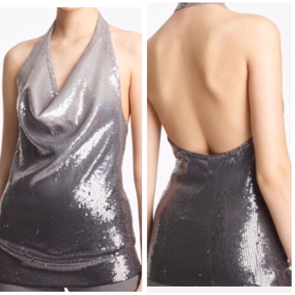 Donna Karan Silver Sequined Ombre Cashmere Tank